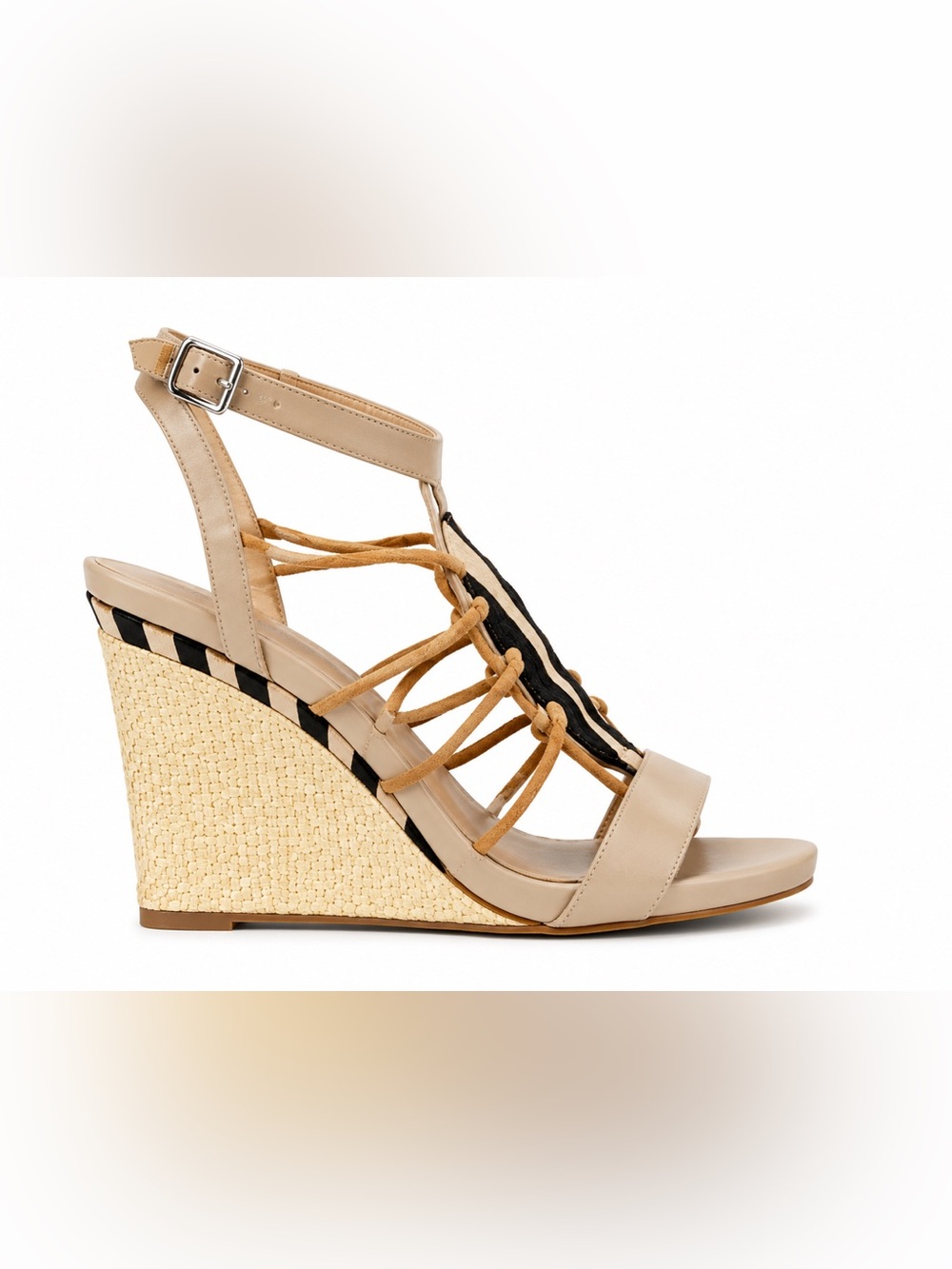 Calvin Klein Nude and Black Espadrille Wedge Sandals